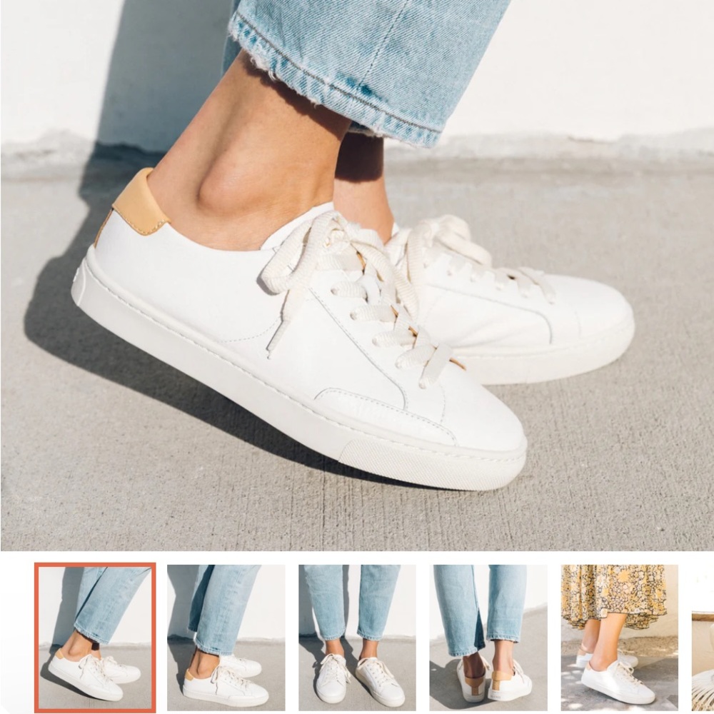 Soludos Sneekers, white leather with a camel rim detail